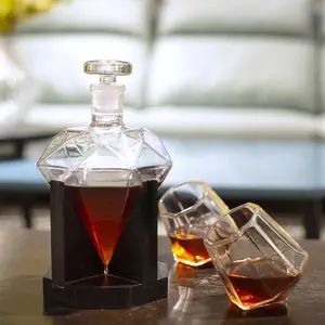set Whiskey Decanter Glass jug liquor Botol gelas wine pyramid wood