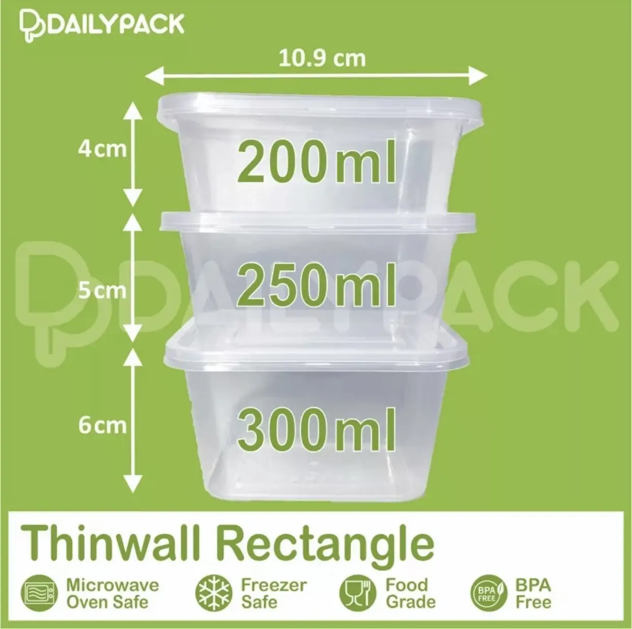 (1 PACK = 25 PCS) Thinwall RECTANGLE / PERSEGI PANJANG /Food Container ...