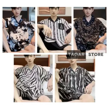 【TERBARU】Piyama / Baju Tidur Pria Model Kancing Depan Bahan Kaos Spandex Stretch