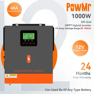 PowMr 1KW 12V Hybrid Solar Inverter 230Vac PV Mulai Tegangan 20Voc Dibangun Di 80A MPPT Solar Charge Controller 50 / 60Hz Auto Pure Sine Wave Inverter