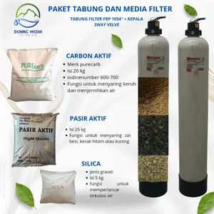 Bening Media Paket Filter Air 1054 - Tabung 1054, Kepala 3 Way, Strainer, Seal Karet, Karbon Aktif, Pasir Aktif, Silica untuk Air Berbau & Keruh - Set