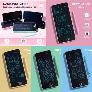 Kotak Pensil Case Lcd Writing Drawing Box Case Pencil Drawing Pad Edukasi 2in1 Mainan Tablet gambar