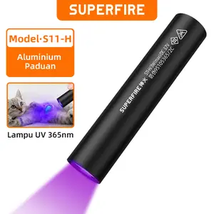 SUPERFIRE Senter UV 365nm Ultraviolet Cahaya Ungu Mini Paduan Aluminium Isi Ulang Pena LED Senter Deteksi Fluoresensi Untuk Deteksi Kalajengking Urine Hewan Peliharaan S11-H