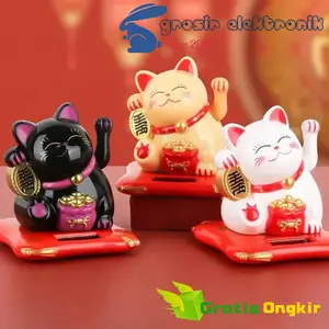 Lucky Cat Maneki Neko Fortune Home Decoration Ornaments Cute Chinese Japan Solar Powered Kucing Lambai Hoki Pemanggil Keberuntungan Tenaga Surya 8 cm