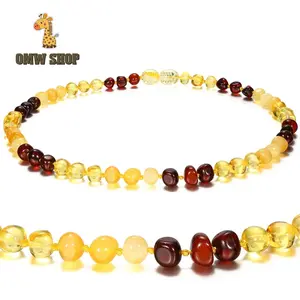 OMWshop Kalung Amber Tumbuh Gigi Bayi Baroque Cherry Honey Gold 33cm