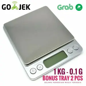 Timbangan Dapur Digital 1kg 0.1g dengan Layar LCD Biru Bonus Tray 2 Pcs untuk Kopi Sayur dan Berat Lainnya