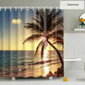 Seaside Scenery Digital Printing Shower Curtain Waterproof Mildew