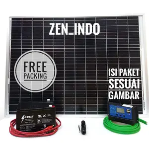 Paket Hemat Solar Panel 50WP termasuk Aki 12V12ah & Free Packing Kayu