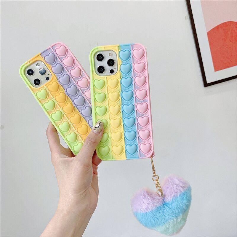 Rainbow Heart Pinching Hair Ball  iPhone Case