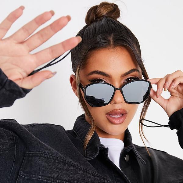 Black Hexagon Geo Shaped Mirrored Sunglasses