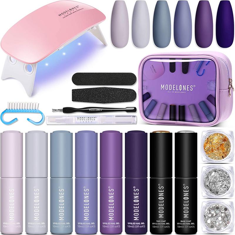 Modelones Gel Nail Kit with LED Nail Lamp - 6 Colors Purple Gray Seri…