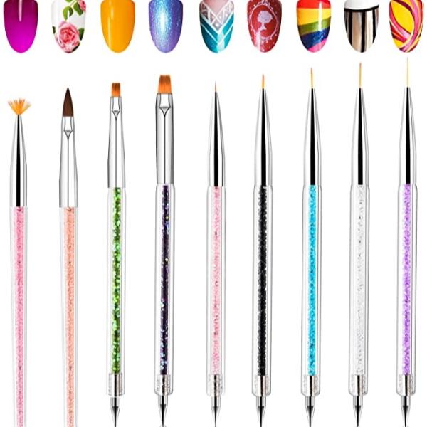 Nail Art Brush, 9PCS Nail Art Tools with Liner Brush and Dotting Tool…
