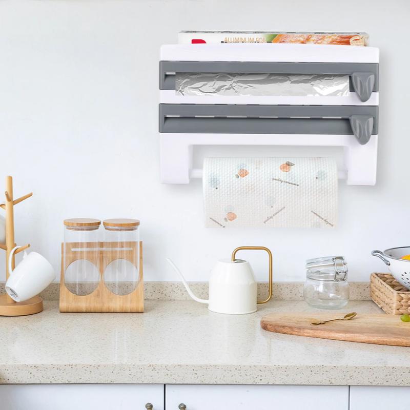 4 In 1 Kitchen Organizer Paper Towel Holder Cling Film Cutting Holder…