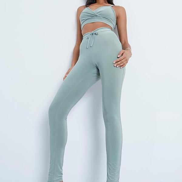 Sage Slinky Ruched Front Leggings