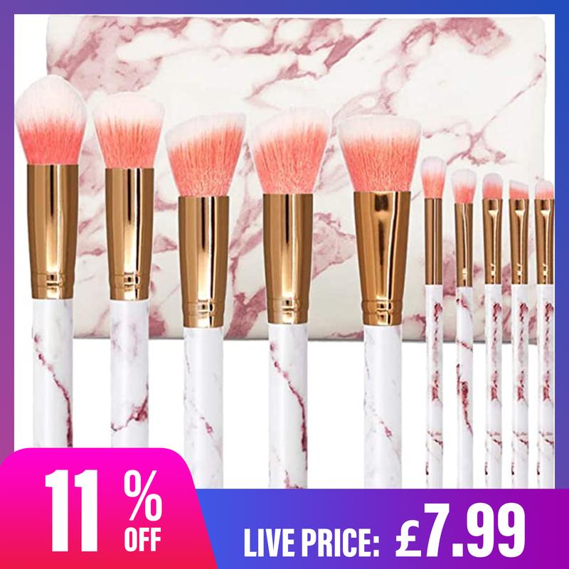 6/1 - Girls Makeup Brushes 10PCs Stylish Marble Pattern Makeup Brushe…