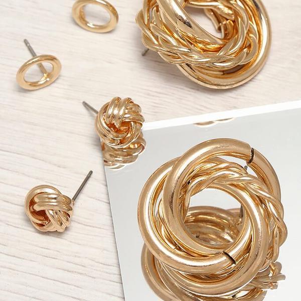 Gold Twist Knott Earrings - 3 Pack