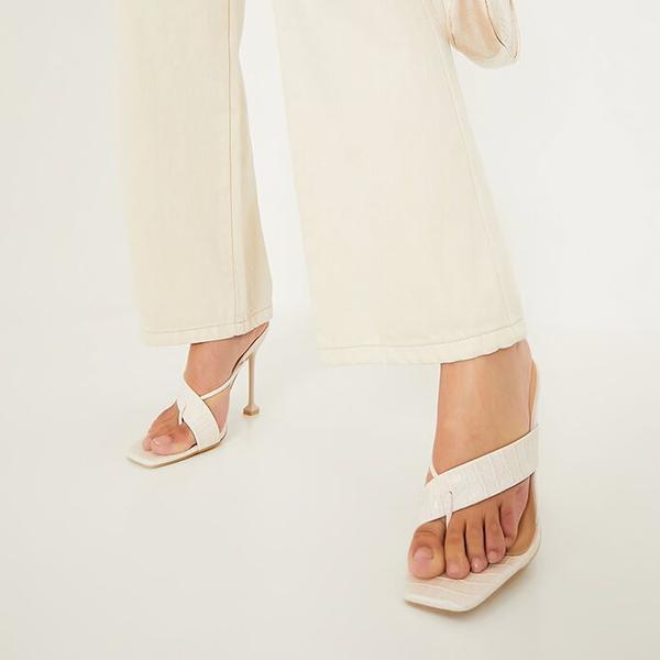 Cream Toe Post Cross Over Croc Heeled Sandals